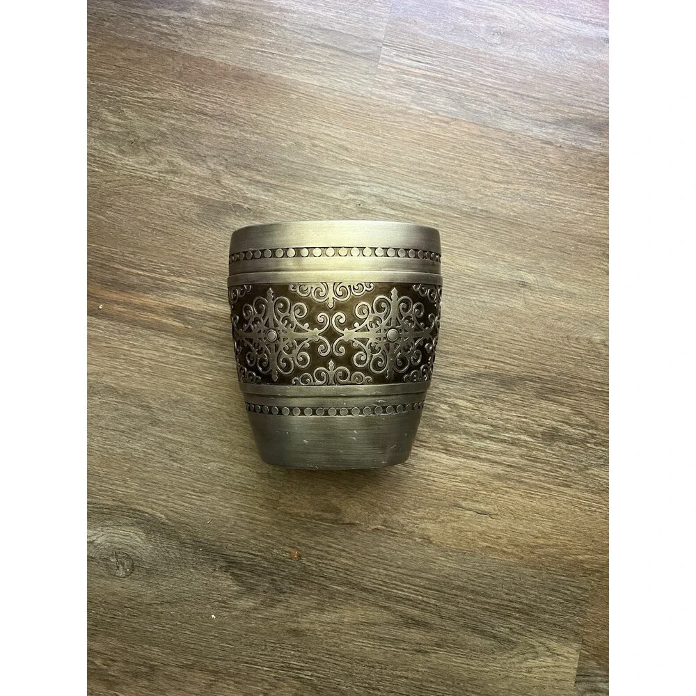 Raymond Waites Gray Silver Trashcan damask embossed resin planter